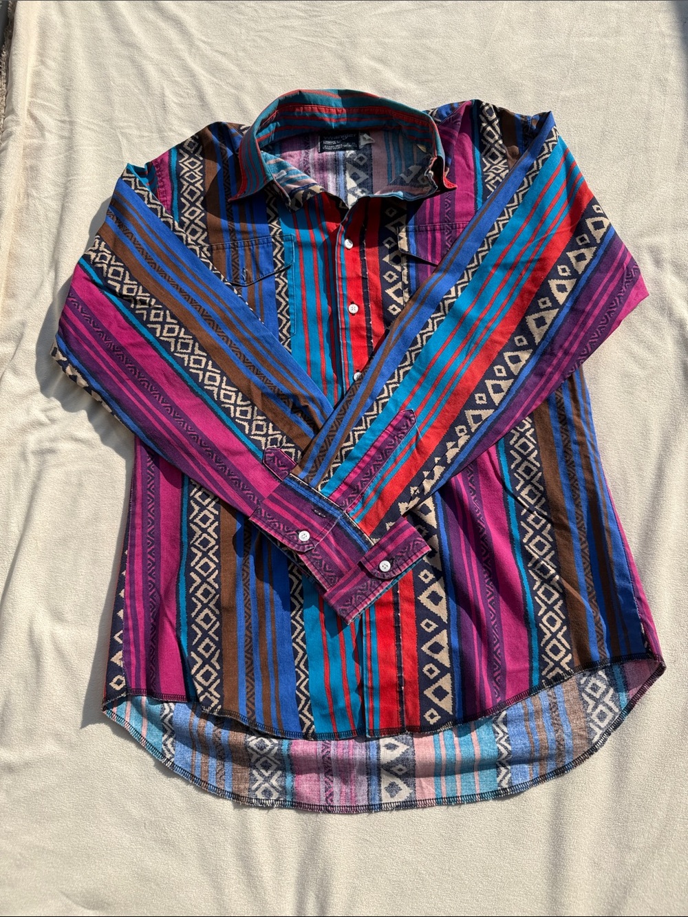 Vintage Wrangler Men’s Bright Aztec Stripe Button-Up Shirt - Multicolor